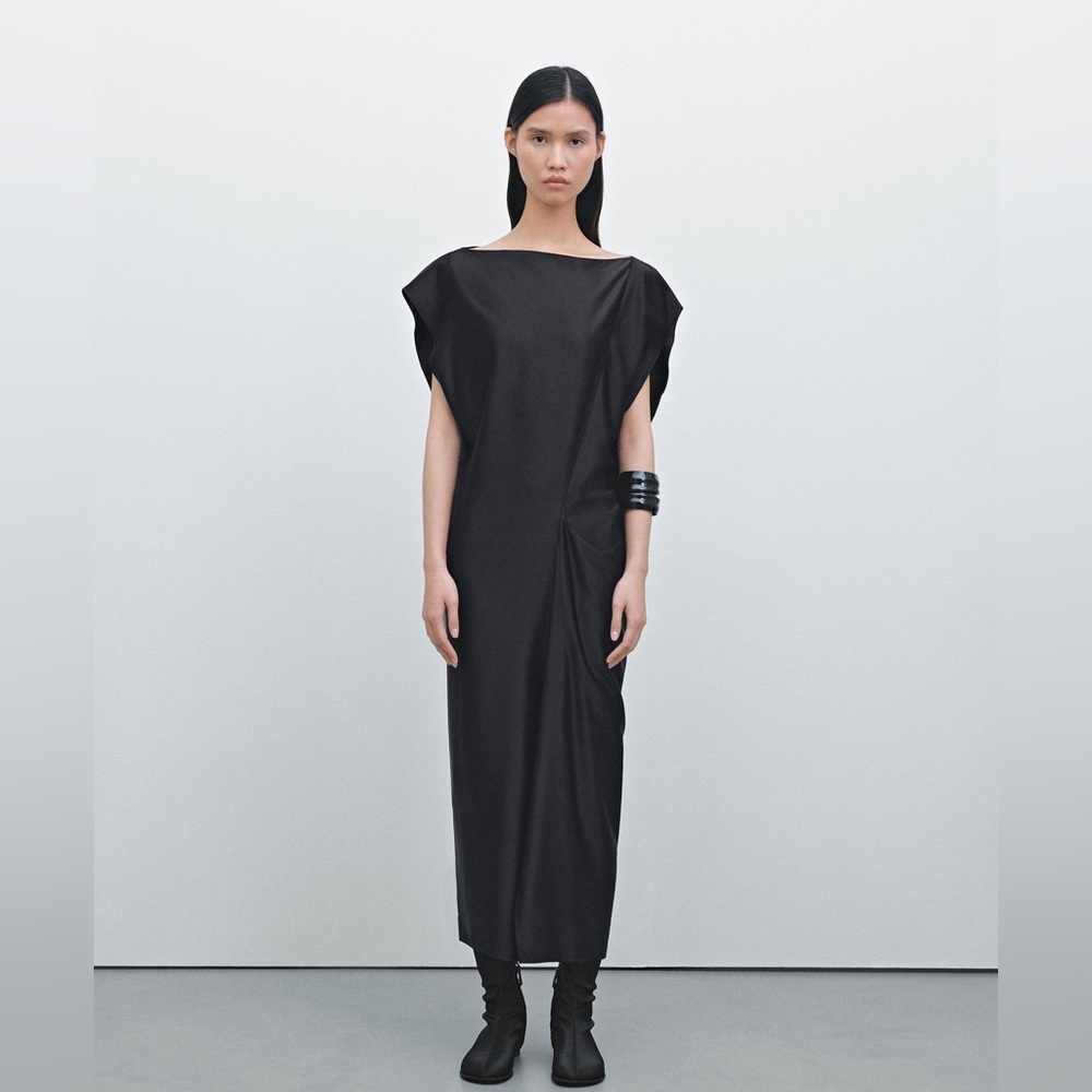 Massimo Dutti Black Draped Maxi Dress